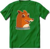Lachende vos T-Shirt Grappig | Dieren honden Kleding Kado Heren / Dames | Animal Skateboard Cadeau shirt - Donker Groen - XL