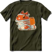 Mummy kat T-Shirt Grappig | Dieren katten halloween Kleding Kado Heren / Dames | Animal Skateboard Cadeau shirt - Leger Groen - L