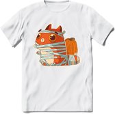 Mummy kat T-Shirt Grappig | Dieren katten halloween Kleding Kado Heren / Dames | Animal Skateboard Cadeau shirt - Wit - M