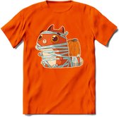 Mummy kat T-Shirt Grappig | Dieren katten halloween Kleding Kado Heren / Dames | Animal Skateboard Cadeau shirt - Oranje - M