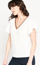 LOLALIZA T-shirt met V-hals - Ecru - Maat L