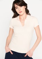 LOLALIZA Polo met V-hals - Nude - Maat XL