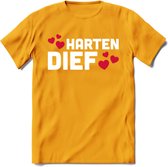 Harten Dief - Valentijn T-Shirt | Grappig Valentijnsdag Cadeautje voor Hem en Haar | Dames - Heren - Unisex | Kleding Cadeau | - Geel - M