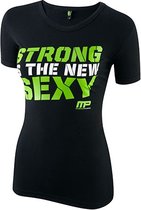 Womens Crew Neck Strong is the new Sexy Black-Lime Green (MPLTS413) XS