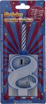 kaarsje Cijfer 8 Blauw met LED houder