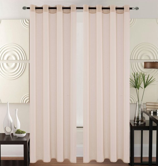 Foto: Kant en klaar vitrage gordijn met ringen 140x240 cm beige roze