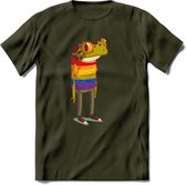 Casual gay pride kikker T-Shirt Grappig | Dieren reptiel Kleding Kado Heren / Dames | Animal Skateboard Cadeau shirt - Leger Groen - M