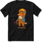 Casual race vos T-Shirt Grappig | Dieren honden Kleding Kado Heren / Dames | Animal Skateboard Cadeau shirt - Zwart - 3XL