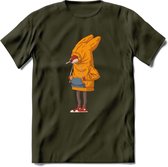 Verlegen vos T-Shirt Grappig | Dieren honden Kleding Kado Heren / Dames | Animal Skateboard Cadeau shirt - Leger Groen - XXL