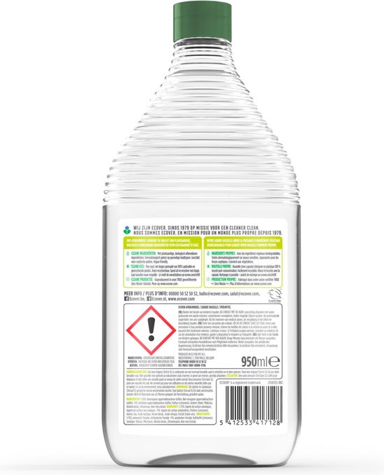 Ecover Afwasmiddel - Voordeelverpakking 8 x 950 ml - Plantaardig & Biologisch afbreekbaar - Fles van gerecycled plastic - Citroen & aloë vera geur