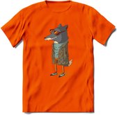 Casual vos T-Shirt Grappig | Dieren honden Kleding Kado Heren / Dames | Animal Skateboard Cadeau shirt - Oranje - S