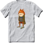 Casual vos T-Shirt Grappig | Dieren honden Kleding Kado Heren / Dames | Animal Skateboard Cadeau shirt - Licht Grijs - Gemaleerd - L