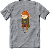 Casual vos T-Shirt Grappig | Dieren honden Kleding Kado Heren / Dames | Animal Skateboard Cadeau shirt - Donker Grijs - Gemaleerd - 3XL