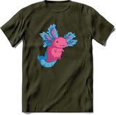 Schattig Axolotl T-Shirt Grappig | Dieren amfibieën Kleding Kado Heren / Dames | Animal Cadeau shirt - Leger Groen - XXL