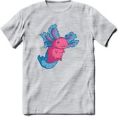 Schattig Axolotl T-Shirt Grappig | Dieren amfibieën Kleding Kado Heren / Dames | Animal Cadeau shirt - Licht Grijs - Gemaleerd - M