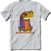 Casual kikker T-Shirt Grappig | Dieren reptiel Kleding Kado Heren / Dames | Animal Skateboard Cadeau shirt - Licht Grijs - Gemaleerd - 3XL