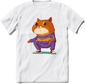 Casual kat T-Shirt Grappig | Dieren katten Kleding Kado Heren / Dames | Animal Skateboard Cadeau shirt - Wit - XL