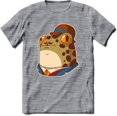 Fancy frog T-Shirt Grappig | Dieren rijke kikker Kleding Kado Heren / Dames | Animal Skateboard Cadeau shirt - Donker Grijs - Gemaleerd - S