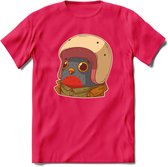 Duif met helm T-Shirt Grappig | Dieren vogel Kleding Kado Heren / Dames | Animal Skateboard Cadeau shirt - Roze - L