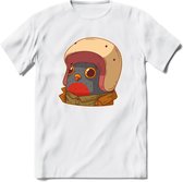 Duif met helm T-Shirt Grappig | Dieren vogel Kleding Kado Heren / Dames | Animal Skateboard Cadeau shirt - Wit - XL