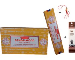 2 pakjes met 15 gram - Wierook - Wierookstokjes - Incense sticks - Sandalwood - Sandelhout + 5 Mini Wierookstokjes + Gelukspoppetje