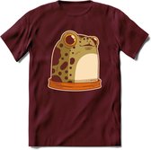 Blije kikker T-Shirt Grappig | Dieren reptielen Kleding Kado Heren / Dames | Animal Skateboard Cadeau shirt - Burgundy - M