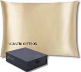 Goodees Satijnen Kussensloop – Beddengoed – Huidverzorging – Anti Age Silk - Krullend Haar Product – Kussen – Valentijns Cadeau – met Luxe Giftbox – 1 stuk – Champagne
