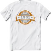 Premium Since 1951 T-Shirt | Goud - Zilver | Grappig Verjaardag Kleding Cadeau Shirt | Dames - Heren - Unisex Tshirt | - Wit - L