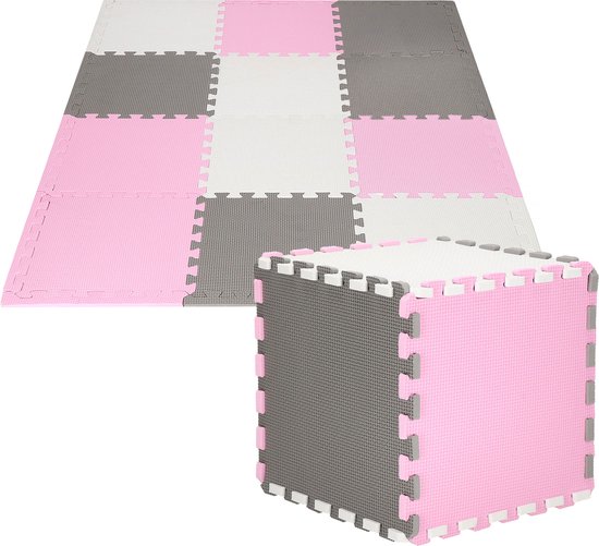 Springos Speelmat - Speelmat Foam - Puzzelmat - 12 puzzelstukken - 118 x 90 cm - Roze/Grijs/Wit van SPRI — afbeelding 4