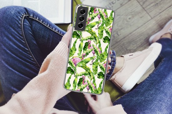 Coque Samsung Galaxy S21 FE - Flamingo - Feuilles - Motifs - Étui de téléphone en Siliconen