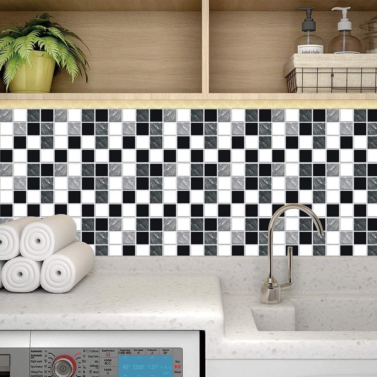 Mozaïek vloersticker, wandtegel, sticker voor 20 x 20 cm, tegelstickers voor badkamer en keuken, decoratieve tegelfolie voor badkamer en keuken (geometrie