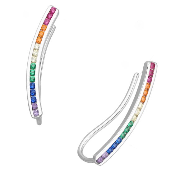 EAR IT UP - Boucles d'oreille - Arc-en-ciel - LGBT - Barre - Qualité Luxe - Boucles d' Ear - Argent rhodié - Zircone - Sertissage rail - Boucles d' Ear - 23 x 2,5 mm - 1 paire