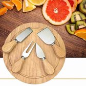 MT Deals - Tapasplank met 4 kaasmesjes - Borrelplank - Serveerplank - Kaasplank - Inclusief  4 Kaasmesjes - Taspasplank Bamboe - Borrelplank rond - plank - mesjes - kaasmes - kaas