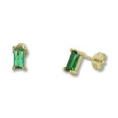 Silventi 9SIL-22260 Zilveren Oorknopjes - Dames - Zirkonia - Baquette - 7 x 3 mm - Groen - Zilver - Gold Plated (Verguld/Goud op Zilver)