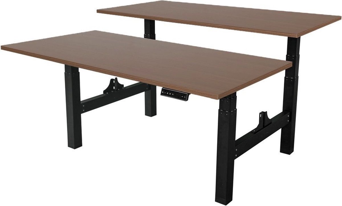 Sedero Elektrisch verstelbaar duo bureau - 140x80 cm - Two dual motor - Zwart met Donker eiken