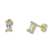 Silventi 9SIL-22257 Zilveren Oorknopjes - Dames - Zirkonia - Baquette - 7 x 3 mm - Wit - Zilver - Gold Plated (Verguld/Goud op Zilver)