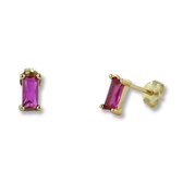 Silventi 9SIL-22262 Zilveren Oorknopjes - Dames - Zirkonia - Baquette - 7 x 3 mm - Fuchsia - Zilver - Gold Plated (Verguld/Goud op Zilver)