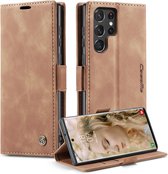 Hoesje Geschikt voor Samsung Galaxy S22 Ultra - Wallet Case - Bruin - Caseme
