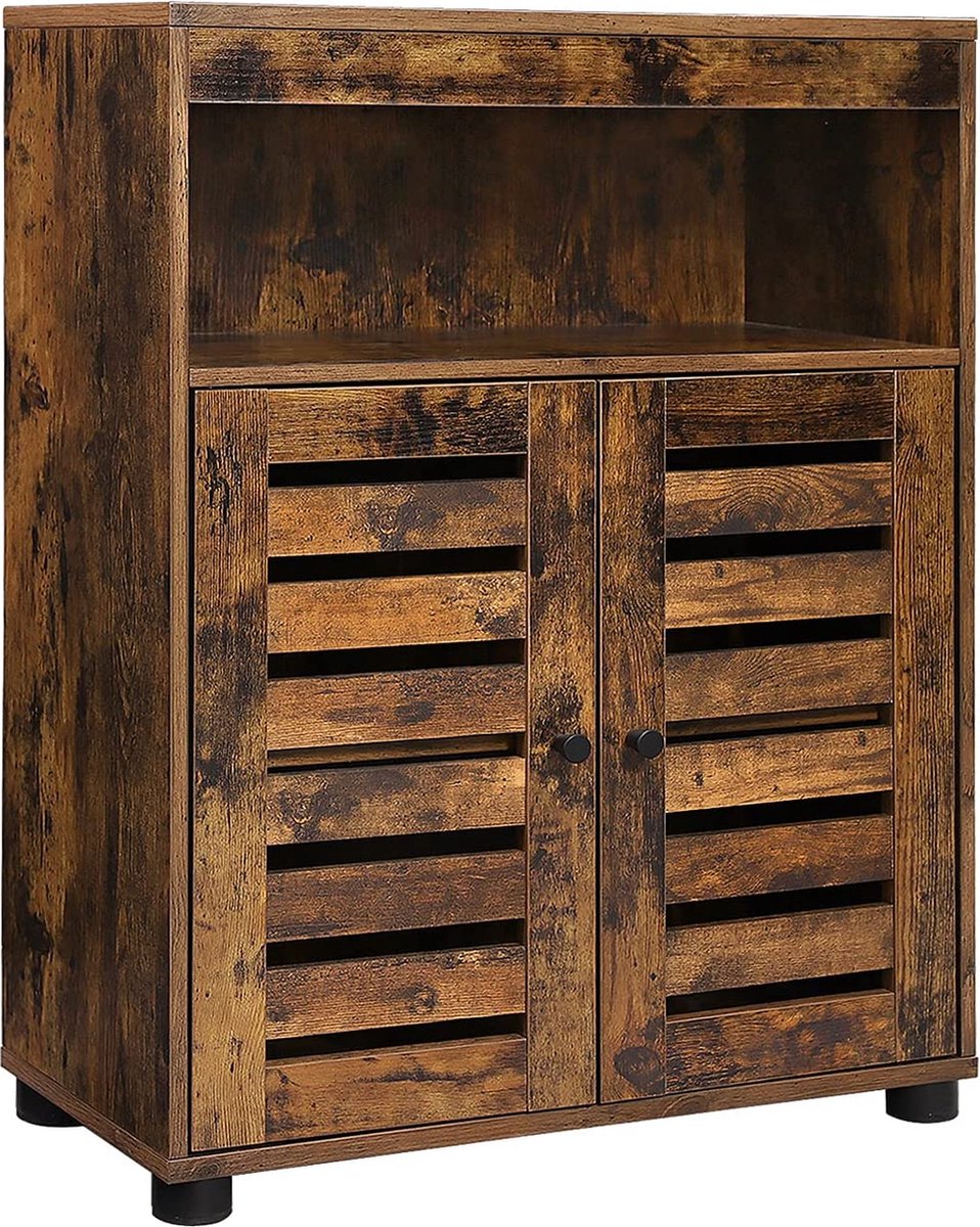 Merkloos Sans marque hoge kast badkamermeubel vrijstaande badkamerkast boekenkast 3 open vakken 1 lade en 2 kastdeuren 60 x 32 5 x 154 cm hal keuken bureau BBK44BX