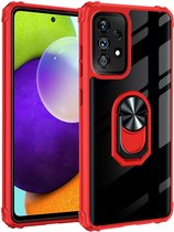 Samsung Galaxy A53 Hoesje Kickstand Ring Back Cover Transparant/Rood
