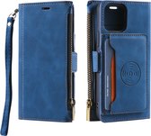 GSMNed – Hoogwaardig iPhone 13 Mini Hoesje Blauw – Leren Pu Hoesje –  pasjeshouder – Met rits sluiting – Wallet