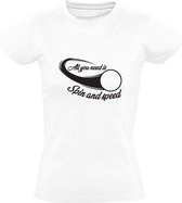 All you need is spin and speed | Dames T-shirt | Wit | Alles wat je nodig hebt is spin en snelheid | Omwentelingssnelheid | Draaien | Snelheid | Sport | Balsport