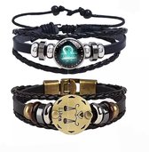 SALE - Herenarmband – Mannenarmband – Leer – Zwart – Sterrenbeeld - Weegschaal - Valentijn - Cadeau voor hem - OP=OP