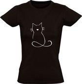 Kat | Dames T-shirt | Zwart | Cat | Kitten | Poes | Tekening | Dierendag | Huisdier