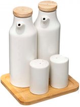 Olie -en azijn Set + Peper -en zout Stel | Olie & Azijn stel | Peper & Zout set | Met Schaaltje | Keramiek | Wit | Design | Neutraal | Keukentoebehoren | Koken