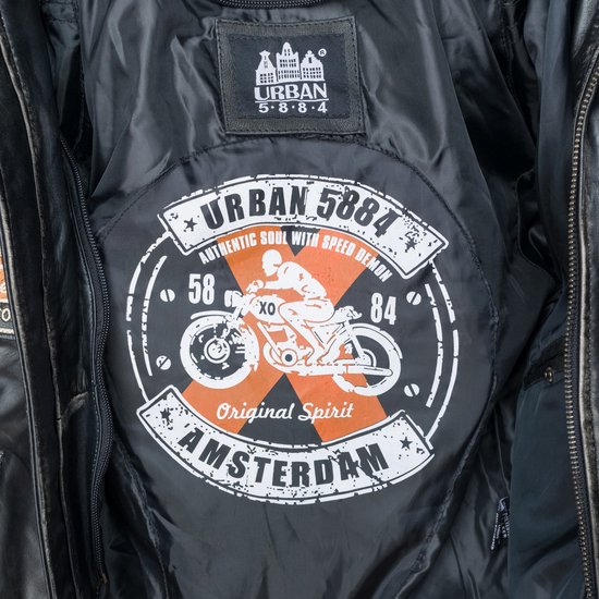 Urban 5884® - Luka - Veste de moto pour homme - Protection amovible - Zwart - Cuir de vache - Taille M