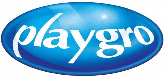 Playgro logo op een blauwe ovale achtergrond.