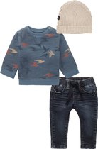 Noppies - Kledingset - 3delig - Donkere jeans - Sweater - Beanie muts - Maat 68