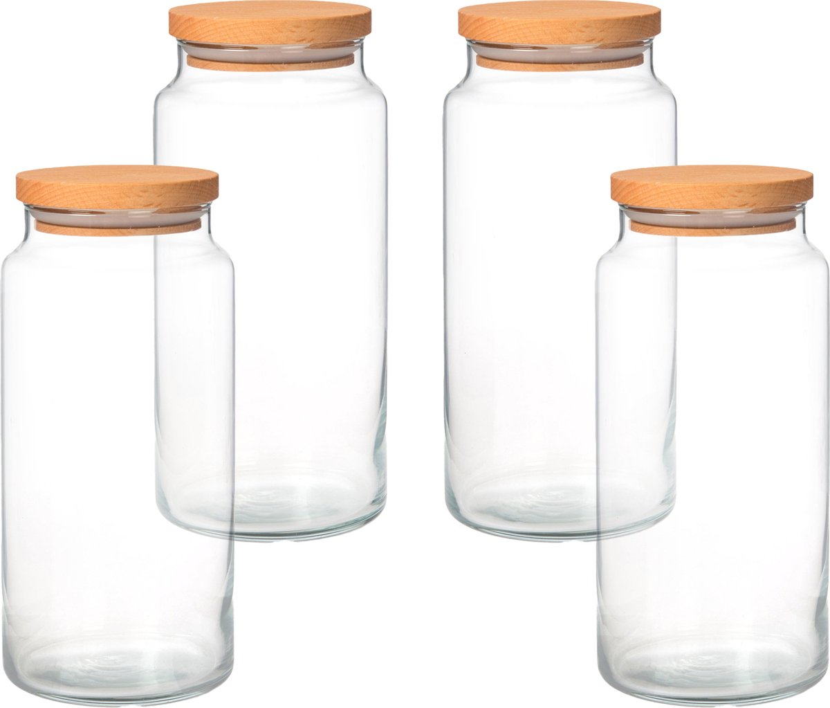 Joy Kitchen set glazen voorraadpotten 1400 cc | Set van 4 | houten luchtafsluitende ronde deksels | voorraadpotten glas met deksel | voorraadpotten glas | voorraadpot | keuken voorraad organizer | duurzame hersluitbare voorraadpotten