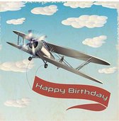 Retro Wenskaart Happy Birthday Airplane